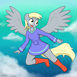 Size: 3000x3000 | Tagged: safe, artist:empyu, derpy hooves, pegasus, anthro, g4, 30 minute art challenge, clothes, crossover, female, high res, kumatora, mother 3, solo