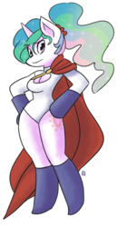 Size: 600x1161 | Tagged: safe, artist:fauxsquared, princess celestia, anthro, g4, boob window, boots, cape, cleavage, clothes, costume, crossover, dc comics, female, looking at you, ponytail, power girl, solo