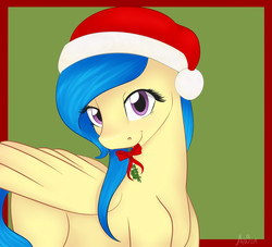 Size: 2750x2500 | Tagged: safe, artist:fairdahlia, oc, oc only, oc:dahlia, pegasus, pony, hat, high res, mistletoe, santa hat, solo