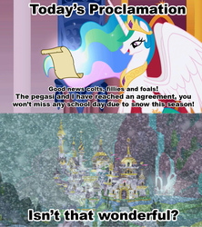 Size: 1021x1149 | Tagged: safe, princess celestia, g4, celestia's proclamation, exploitable meme, meme, snow, snowfall, tyrant celestia