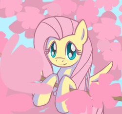 Size: 1280x1199 | Tagged: safe, artist:flutterluv, fluttershy, g4, cherry, cherry blossoms, cherry tree, female, looking at you, solo, tree