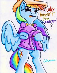 Size: 786x1016 | Tagged: safe, artist:the1king, rainbow dash, pegasus, pony, fanfic:rainbow factory, g4, bipedal, contest, fanfic art, female, fluttershy and the rainbow factory, parody, roald dahl, solo, willy wonka, willy wonka and the chocolate factory