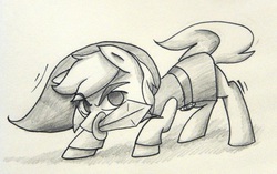 Size: 3343x2105 | Tagged: safe, artist:tails232323, pony, high res, link, monochrome, mouth hold, ponified, solo, the legend of zelda, traditional art