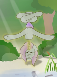 Size: 752x1000 | Tagged: safe, artist:wandertones, oc, oc only, oc:partway mist, pony, unicorn, butt, levitation, magic, meditating, modular, plot, solo, telekinesis