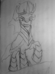 Size: 1920x2560 | Tagged: safe, artist:myrkott-of-sweden, king sombra, g4, male, monochrome, sketch, solo, traditional art