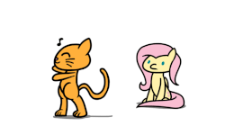 Size: 729x409 | Tagged: safe, artist:flutterluv, fluttershy, cat, g4, animated, dancing, female, sitting, solo