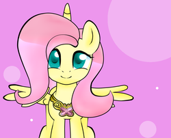 Size: 994x804 | Tagged: safe, artist:ashleythehedgehog25, fluttershy, alicorn, pony, g4, alicornified, cute, element of kindness, female, fluttercorn, looking at you, race swap, smiling, solo, spread wings