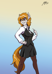 Size: 1447x2046 | Tagged: safe, artist:lovelyneckbeard, oc, oc only, anthro, anthro oc, clothes, pantyhose, skirt, solo, tights, waistcoat