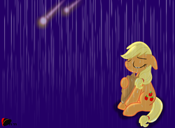 Size: 1146x833 | Tagged: safe, artist:ggumbaramggun, applejack, g4, feels, rain, shooting star