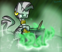 Size: 600x500 | Tagged: safe, artist:sketchynix, zecora, zebra, g4, cauldron, female, fire, solo