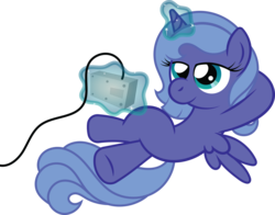 Size: 1982x1556 | Tagged: safe, artist:t-3000, princess luna, alicorn, pony, gamer luna, g4, controller, cute, female, filly, gamer woona, levitation, magic, nintendo entertainment system, simple background, solo, transparent background, woona