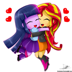 Size: 1212x1212 | Tagged: safe, artist:the-butch-x, sunset shimmer, twilight sparkle, equestria girls, g4, cute, duo, female, heart, hug, lesbian, shimmerbetes, ship:sunsetsparkle, shipping, simple background, transparent background, twiabetes, twilight sparkle (alicorn)