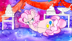 Size: 2286x1329 | Tagged: safe, artist:grocerystorephobic, pinkie pie, g4, female, solo, traditional art, watercolor painting