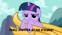 Size: 960x540 | Tagged: safe, edit, edited screencap, screencap, twilight sparkle, friendship is magic, g4, chariot, female, image macro, meme, solo, troll