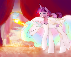 Size: 1275x1020 | Tagged: safe, artist:rhythmcrown, princess celestia, twilight sparkle, g4, momlestia