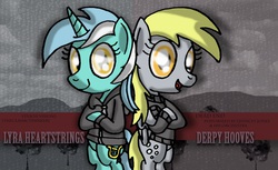 Size: 1800x1100 | Tagged: safe, artist:theclassicthinker, derpy hooves, pegasus, pony, g4, clothes, duo, female, hoodie, mare