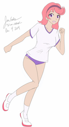 Size: 818x1500 | Tagged: safe, artist:jonfawkes, oc, oc only, oc:quick draw, human, 30 minute art challenge, clothes, gym uniform, humanized, running, schoolgirl, shirt, shoes, simple background, socks, sports panties, white background