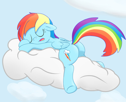 Size: 1909x1543 | Tagged: safe, artist:garlandgala, rainbow dash, pegasus, pony, g4, butt, cloud, cloudy, female, mare, on a cloud, plot, rainbutt dash, sleeping, solo