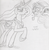 Size: 1254x1292 | Tagged: safe, artist:slash-sun-slash, nightmare moon, princess celestia, g4, celestiadoodle, crying, destruction, female, levitation, magic, monochrome, plushie, traditional art