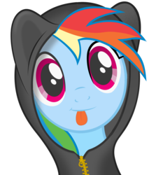 Size: 1227x1438 | Tagged: artist needed, safe, rainbow dash, pony, g4, clothes, cute, dashabetes, hoodie, silly, silly pony, tongue out