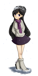 Size: 960x1920 | Tagged: safe, artist:ask-dreamlight, octavia melody, human, g4, clothes, cute, female, hat, humanized, scarf, snow, snowfall, solo, sweater