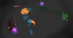 Size: 1280x678 | Tagged: safe, artist:azure-doodle, oc, oc only, oc:azu, pony, butt, doodle and vigil, everfree forest, flower, glowing, plot, pond, solo, swimming, this will end in tears, this will end in tears and/or death, tumblr, water