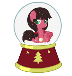 Size: 694x730 | Tagged: safe, artist:hikariviny, oc, oc only, oc:macdolia, earth pony, pony, pigtails, snow globe, snowglobe pony, solo