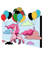 Size: 1000x1313 | Tagged: safe, artist:clouddg, pinkie pie, earth pony, pony, g4, balloon, cloud, female, solo, then watch her balloons lift her up to the sky