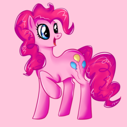 Size: 700x701 | Tagged: safe, artist:duraiku-kun, pinkie pie, g4, female, looking back, open mouth, raised hoof, smiling, solo