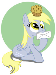 Size: 550x735 | Tagged: safe, artist:feadraug, derpy hooves, pegasus, pony, g4, female, mail, mare, muffin, solo