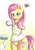 Size: 2480x3507 | Tagged: safe, artist:dyoung, angel bunny, fluttershy, pegasus, semi-anthro, g4, blushing, boob window, bottomless, chest fluff, clothes, cutie mark, female, frown, high res, hind legs, keyhole turtleneck, legs together, necklace, open-chest sweater, pixiv, solo, sweater, sweatershy, thought bubble, turtleneck, wink