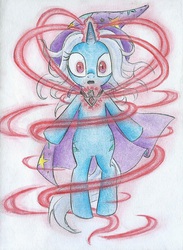 Size: 789x1075 | Tagged: safe, artist:islamilenaria, trixie, pony, unicorn, g4, alicorn amulet, corrupted, female, floating, mare, solo, traditional art