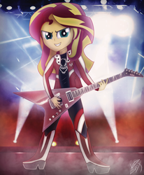 Size: 1660x2011 | Tagged: safe, artist:vipeydashie, sunset shimmer, equestria girls, g4, female, guitar, solo