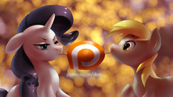 Size: 1024x576 | Tagged: safe, artist:deerhooves, derpy hooves, rarity, pegasus, pony, g4, duo, duo female, female, licking, mare, patreon