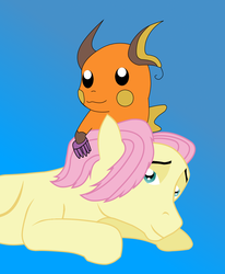 Size: 1092x1324 | Tagged: safe, artist:drummingmaggot, fluttershy, raichu, g4, adorascotch, butterscotch, comb, cute, messy mane, pokémon, rule 63, rule63betes