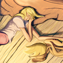 Size: 1800x1800 | Tagged: safe, artist:aaronmk, applejack, human, g4, eyes closed, female, human ponidox, humanized, sleeping, solo