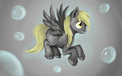 Size: 1280x800 | Tagged: safe, artist:ryuulight, derpy hooves, pegasus, pony, g4, bubble, female, flying, mare, solo, unshorn fetlocks