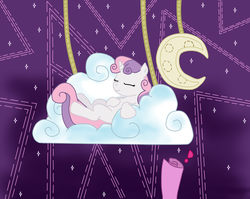 Size: 2432x1932 | Tagged: safe, artist:tuliothepillbug, sweetie belle, g4, stare master, cloud, female, moon, solo