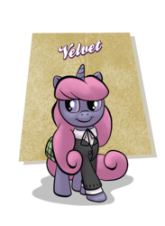 Size: 545x743 | Tagged: safe, artist:1trick, artist:lunarshinestore, oc, oc only, oc:velvet, pony, unicorn, horse party, solo