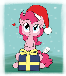 Size: 901x1039 | Tagged: safe, artist:whatsapokemon, pinkie pie, g4, female, hat, heart, present, santa hat, solo