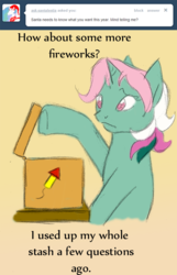 Size: 500x777 | Tagged: safe, artist:kourabiedes, fizzy, ask fizzy, g1, ask, female, fireworks, solo, tumblr