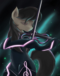 Size: 1200x1500 | Tagged: safe, artist:ardail, octavia melody, g4, bodysuit, electric violin, eyes closed, female, musical instrument, solo, tron, violin