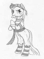 Size: 720x975 | Tagged: safe, artist:veilleurdechagrin, oc, oc only, pony, bipedal, clothes, monochrome, pokémon, socks, solo, striped socks, team aqua, traditional art