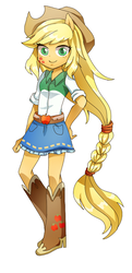Size: 287x595 | Tagged: safe, artist:hotaruishi, applejack, equestria girls, g4, alternative cutie mark placement, boots, clothes, cowboy boots, cowboy hat, denim skirt, facial cutie mark, female, freckles, hat, high heel boots, looking at you, pixiv, ponied up, shoes, simple background, skirt, solo, stetson, white background