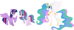 Size: 1410x567 | Tagged: safe, artist:archerinblue, princess celestia, twilight sparkle, oc, oc:aurora borealis, alicorn, pony, unicorn, g4, cute, family, female, lesbian, magical lesbian spawn, mare, offspring, parent:princess celestia, parent:twilight sparkle, parents:twilestia, ship:twilestia, shipping, simple background, transparent background, twilight sparkle (alicorn)