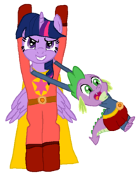 Size: 520x653 | Tagged: safe, artist:kerrykoopa26, spike, twilight sparkle, alicorn, pony, g4, female, mare, pbs kids, simple background, transparent background, twilight sparkle (alicorn), wordgirl