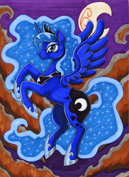 Size: 1091x1498 | Tagged: safe, artist:darkcherry87, princess luna, g4, female, rearing, solo, spread wings