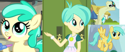 Size: 773x323 | Tagged: safe, screencap, mint flower, sunshower raindrops, tennis match, equestria girls, g4, my little pony equestria girls, 5-year-old, background human, background pony, collage, comparison, filly, similarities