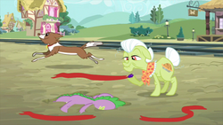 Size: 853x480 | Tagged: safe, screencap, granny smith, spike, winona, g4, just for sidekicks