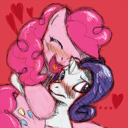 Size: 600x600 | Tagged: safe, artist:brownie-bytes, pinkie pie, rarity, g4, blushing, female, lesbian, ship:raripie, shipping